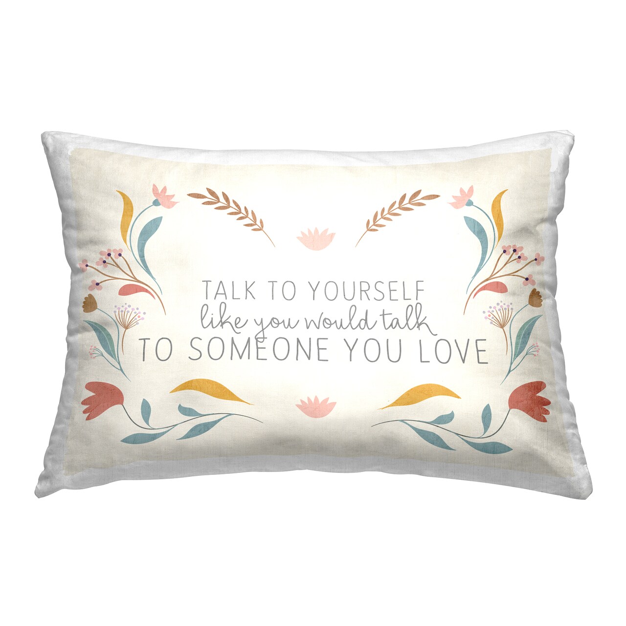 Floral Self Love Inspirational Decorative Printed Throw Pillow Design by Kim Allen, 14 x 7 x 20